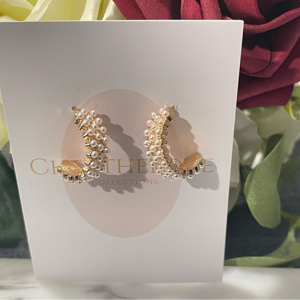 Fashion Jewelry | Prom Wedding Jewelry 
- Semi Circle - Gold Mini Pearl earrings